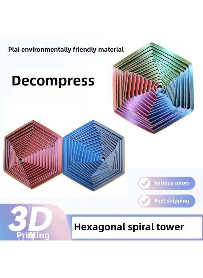 Generic - 3D Printing Creative Hexagon Spiral Tower Magic Cool Finger Spin Music Puzzle Decompression Spin Toy Ornaments-Color:Decompression Disk [blue And Red] 7cm - Image 1