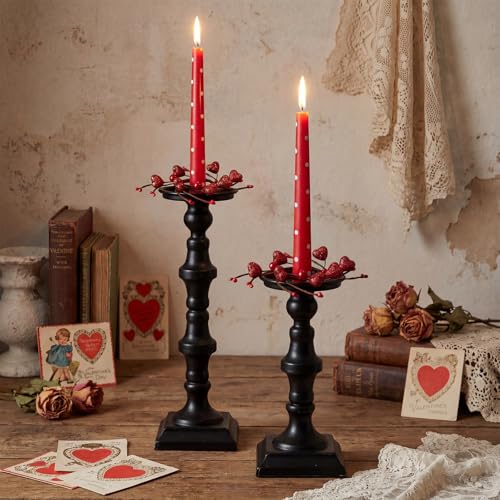 Canlierr 12 Pcs Valentines Taper Candle Rings Wreaths Decorations 1.77 Inch Mini Red Heart Taper Candleholder Wreaths for Valentines Holiday Wedding Home Table Centerpiece Candlesticks Decor - Image 4