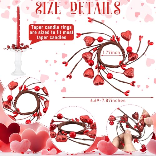Canlierr 12 Pcs Valentines Taper Candle Rings Wreaths Decorations 1.77 Inch Mini Red Heart Taper Candleholder Wreaths for Valentines Holiday Wedding Home Table Centerpiece Candlesticks Decor - Image 2