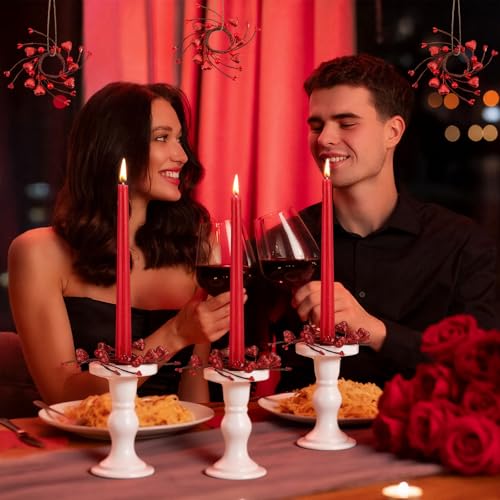 Canlierr 12 Pcs Valentines Taper Candle Rings Wreaths Decorations 1.77 Inch Mini Red Heart Taper Candleholder Wreaths for Valentines Holiday Wedding Home Table Centerpiece Candlesticks Decor - Image 5