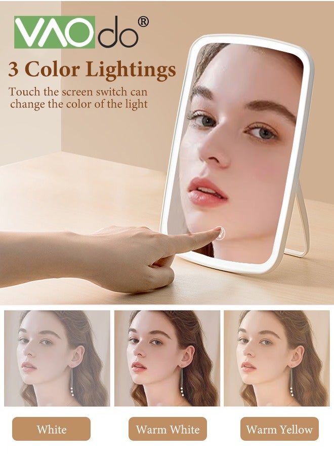 VAOdo Makeup Mirror with Lights, 3 Color Lighting, Portable Travel Lighted Vanity Mirror, Dimmable Touch Screen Tabletop LED Make up Mirror  - Image 3