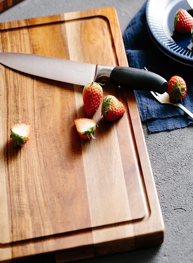 EVERBBKING Acacia Wood Cutting Board for Kitchen Wooden Cutting Board with Deep Juice Groove and Handles, Wooden trays for meat, fruit and cheese - Image 2