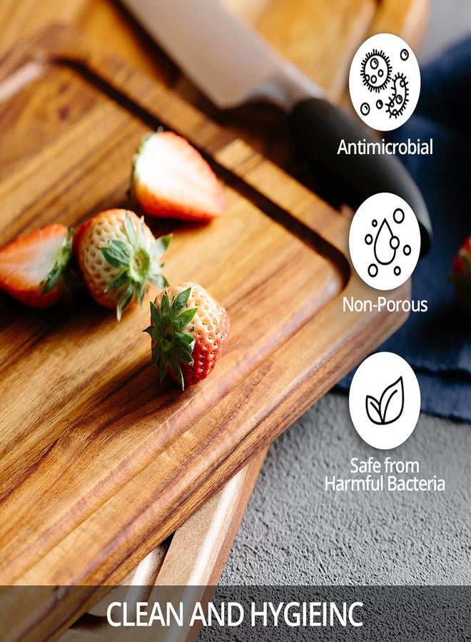 EVERBBKING Acacia Wood Cutting Board for Kitchen Wooden Cutting Board with Deep Juice Groove and Handles, Wooden trays for meat, fruit and cheese - Image 5