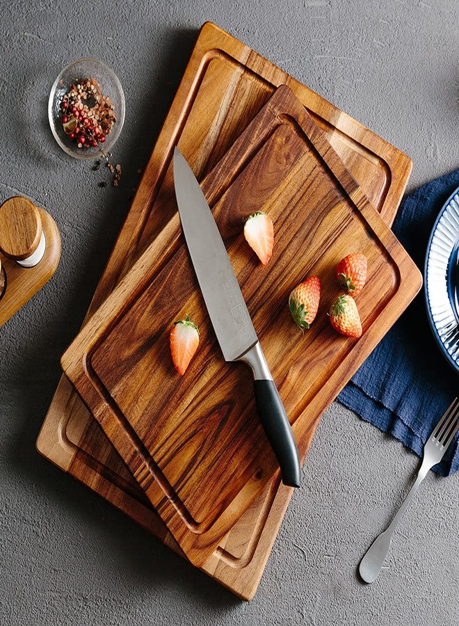 EVERBBKING Acacia Wood Cutting Board for Kitchen Wooden Cutting Board with Deep Juice Groove and Handles, Wooden trays for meat, fruit and cheese - Image 3