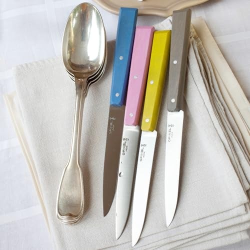 OPINEL No. 125 Table Knives, 4 Piece Set, High Carbon Steel Dinner Knives for Parties, Entertaining, or Everyday Use, Painted Hornbeam Handles, Made in France (Countryside) - Image 4