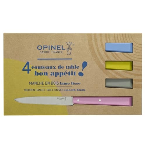 OPINEL No. 125 Table Knives, 4 Piece Set, High Carbon Steel Dinner Knives for Parties, Entertaining, or Everyday Use, Painted Hornbeam Handles, Made in France (Countryside) - Image 2