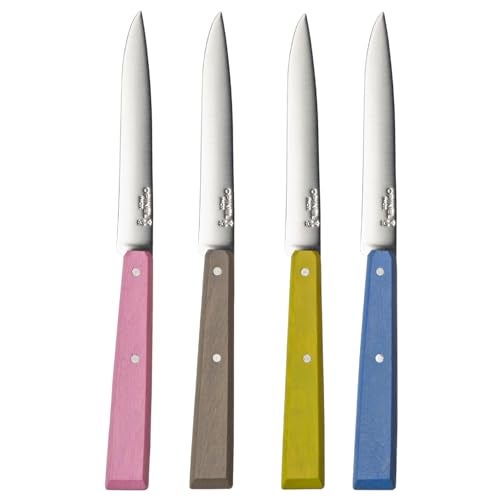 OPINEL No. 125 Table Knives, 4 Piece Set, High Carbon Steel Dinner Knives for Parties, Entertaining, or Everyday Use, Painted Hornbeam Handles, Made in France (Countryside) - Image 1