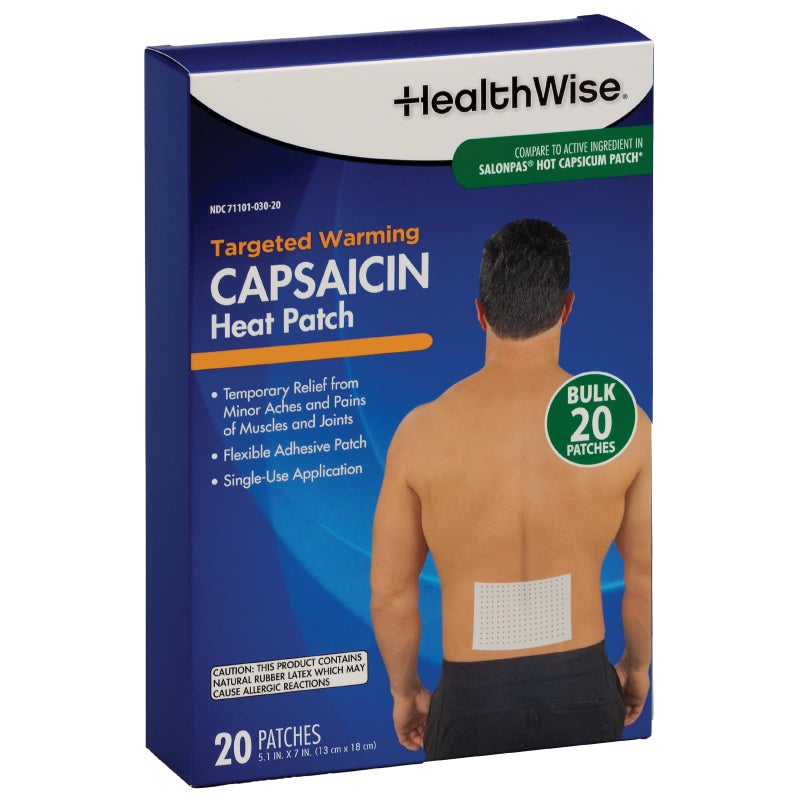 HealthWise Targeted Warming Capsaicin Heat Patch | Back & Large Areas | 20-Count | 5.25â€ x 7â€ | Topical Analgesic | Soothes Minor Aches and Pains - Image 1