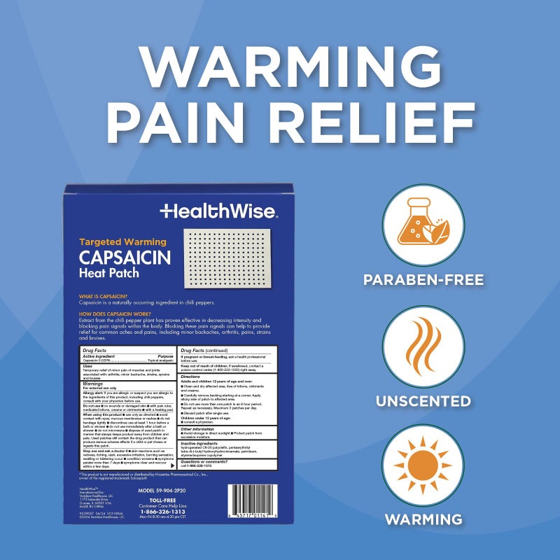 HealthWise Targeted Warming Capsaicin Heat Patch | Back & Large Areas | 20-Count | 5.25â€ x 7â€ | Topical Analgesic | Soothes Minor Aches and Pains - Image 2