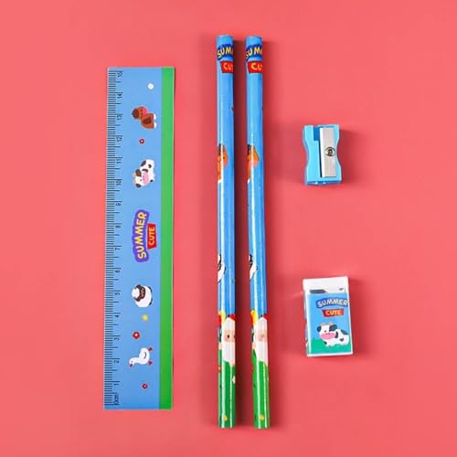 Tusmad Birthday Party Return Gifts – Mix Stationery Kit for Kids (Pack of 12) – Fancy Printed Ruler, 2 Pencils, Sharpener & Eraser Set in Charming Gift Box Multicolor - Image 5
