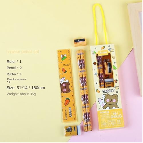 Tusmad Birthday Party Return Gifts – Mix Stationery Kit for Kids (Pack of 12) – Fancy Printed Ruler, 2 Pencils, Sharpener & Eraser Set in Charming Gift Box Multicolor - Image 3