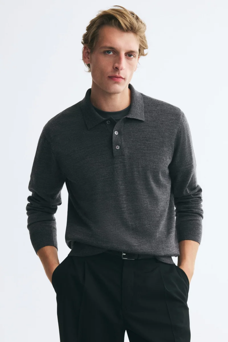 Regular Fit Merino wool polo shirt