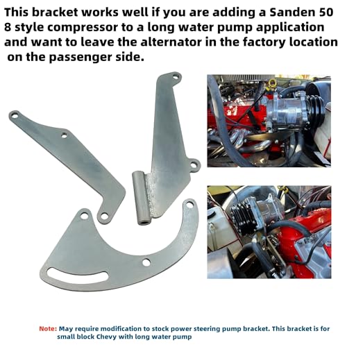 BoCID Compatible with Small Block Chevy A/C Air Conditioning Compressor Mounting Bracket SBC LWP Long Water Pump Driver Side 9919L 119L - Image 3