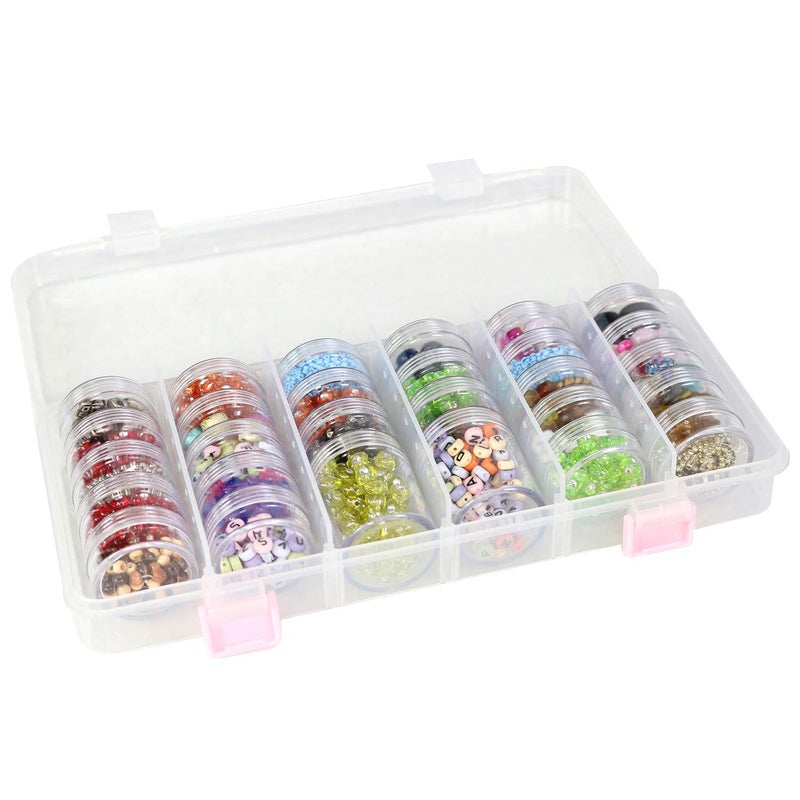 Everything Mary 28-Jar Bead Storage Organizer â€“ Large Clear Case for Diamond Painting, Jewelry & Craft Beads â€“ Durable Plastic Box with Screw-Top Jars for Diamond Art & Small Supplies - Image 1