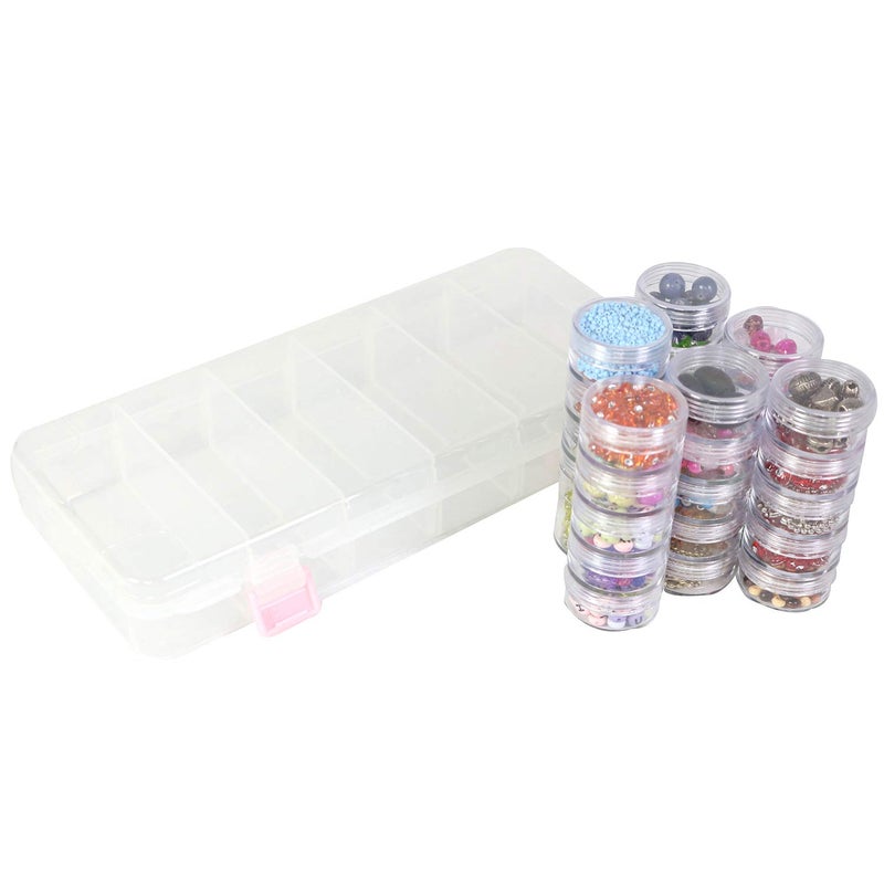 Everything Mary 28-Jar Bead Storage Organizer â€“ Large Clear Case for Diamond Painting, Jewelry & Craft Beads â€“ Durable Plastic Box with Screw-Top Jars for Diamond Art & Small Supplies - Image 5