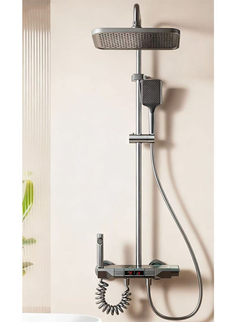 HaLunhi Shower System Thermostatic，4-Function Piano Key Wall-Mounted Shower Set，with 12 Shower Head，3 Function Hand Shower，Bath Mixers（Gray） - Image 2