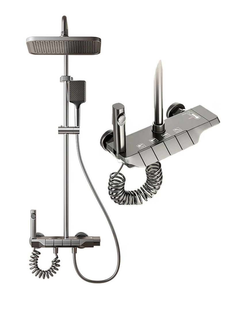 HaLunhi Shower System Thermostatic，4-Function Piano Key Wall-Mounted Shower Set，with 12 Shower Head，3 Function Hand Shower，Bath Mixers（Gray） - Image 1