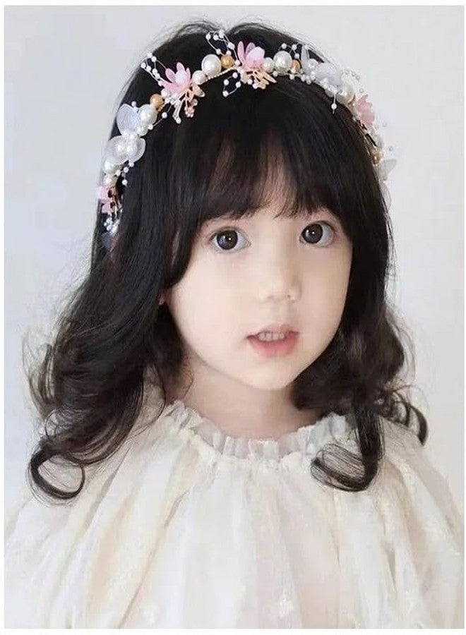 EvoNest Pearl & Rhinestones Embellished Floral Applique Detailed Tiara Style Hair Band With Attached Ribbons for 16yr Girls | Cute Look Headband Hair Accessories for Girls - White & Pink - Image 4