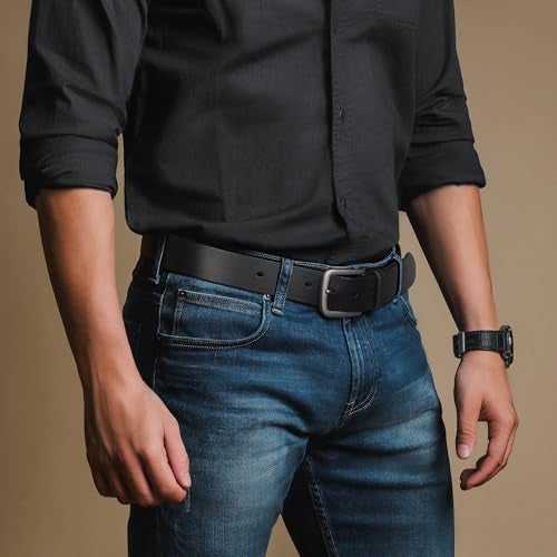 Buffway Men's Leather Belt,1.5" Handcrafted Top-Grain Leather – Durable,Comfortable,Suitable for Everyday Formal & Casual Wear - Size 38" Black - Image 3