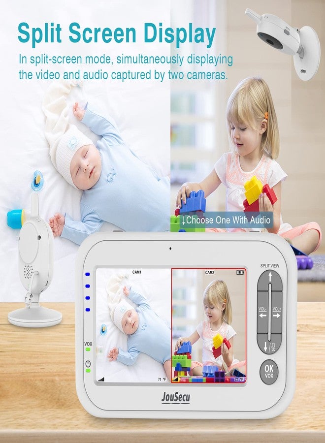 JouSecu Baby Monitor with 2 Cameras, Video Baby Monitor, 4.3" LCD Split Screen,2-Way Audio, Crying Detection, Night Vision, Temperature Detection - Image 3