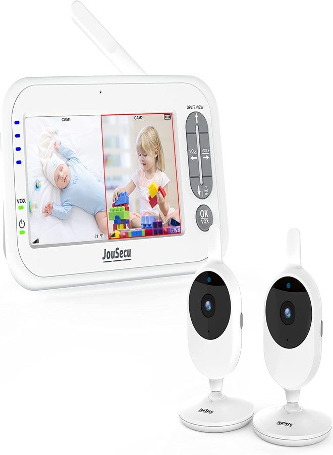 JouSecu Baby Monitor with 2 Cameras, Video Baby Monitor, 4.3" LCD Split Screen,2-Way Audio, Crying Detection, Night Vision, Temperature Detection - Image 1
