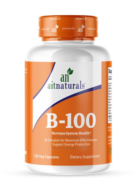 Vitamin B-100, Energy Production, Nervous System Health, 100 Veg Capsules