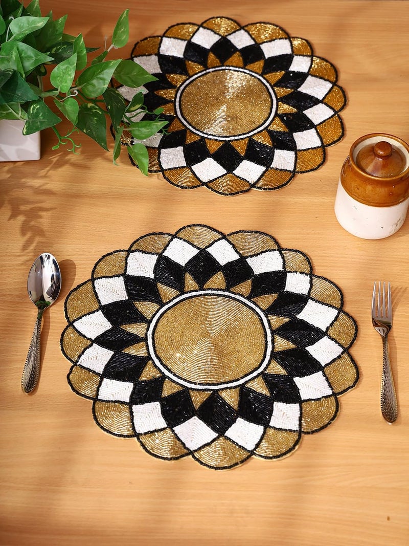 AIVIK Poleyster placemats Beaded Design14 INCH Gulmohar Floral Pattern Best for BedSide TableCenter Table Dining TableShelves Pack of 2 M0020 - Image 1