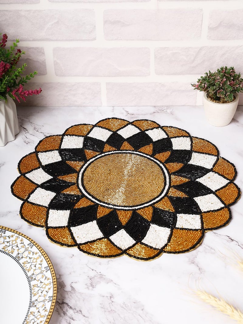 AIVIK Poleyster placemats Beaded Design14 INCH Gulmohar Floral Pattern Best for BedSide TableCenter Table Dining TableShelves Pack of 2 M0020 - Image 3