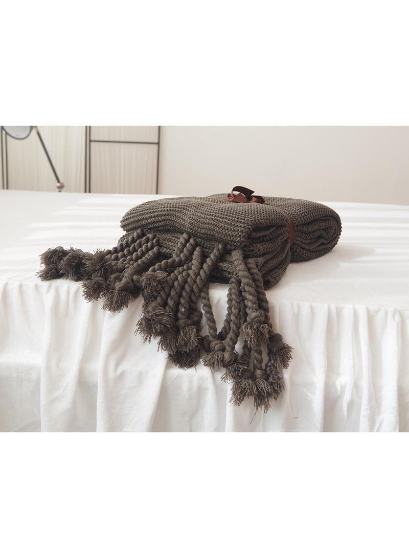 Simple Solid Color Knitted Throw Blanket Cotton Lunch Break Blanket Carbon Coffee Color 