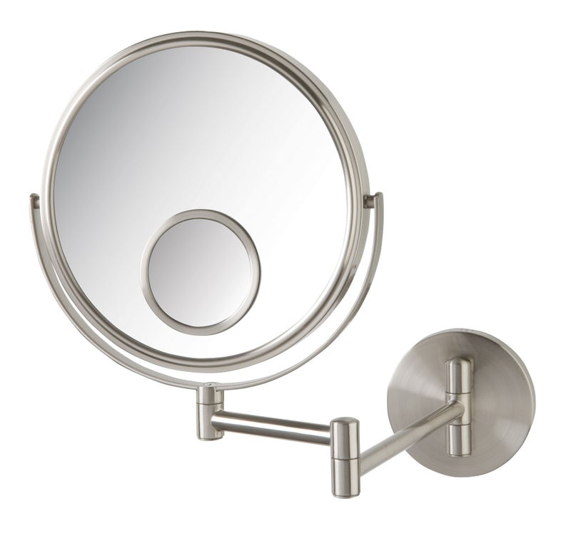 JERDON Wall Mount Mirror for Bathroom - Makeup Mirror with 10X Magnification and 15X Spot Mirror - Nickel Finish - Model JP7510N