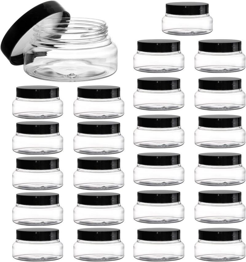 Yarlung Yarlung 24 Pack 5 Oz Plastic Jars with Lids, Clear Body Scrub Jars Empty Refillable Containers Round Low Profile Samples Jars for Lotion, Body Butter, Sugar Scrub, Cream