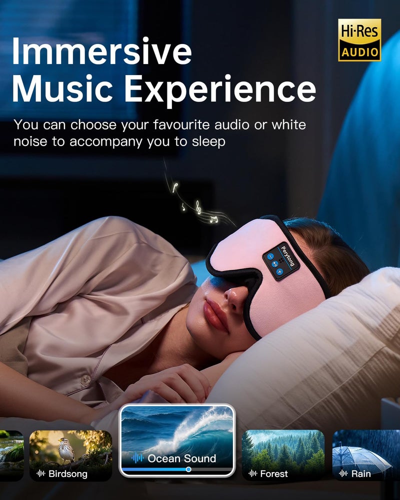 Perytong Sleep Mask with Bluetooth 5.4 Headphones, Wireless Music Sleep Eye Mask for Side Sleepers, 3D Contoured Comfort & Built-in HD Stereo Earphones, Blackout for Travel (Peach Pink) - Image 5