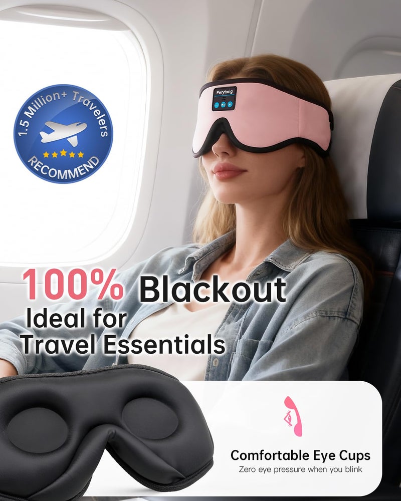 Perytong Sleep Mask with Bluetooth 5.4 Headphones, Wireless Music Sleep Eye Mask for Side Sleepers, 3D Contoured Comfort & Built-in HD Stereo Earphones, Blackout for Travel (Peach Pink) - Image 3