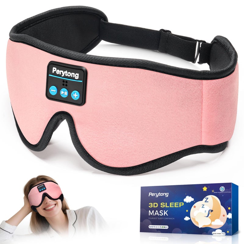 Perytong Sleep Mask with Bluetooth 5.4 Headphones, Wireless Music Sleep Eye Mask for Side Sleepers, 3D Contoured Comfort & Built-in HD Stereo Earphones, Blackout for Travel (Peach Pink) - Image 1