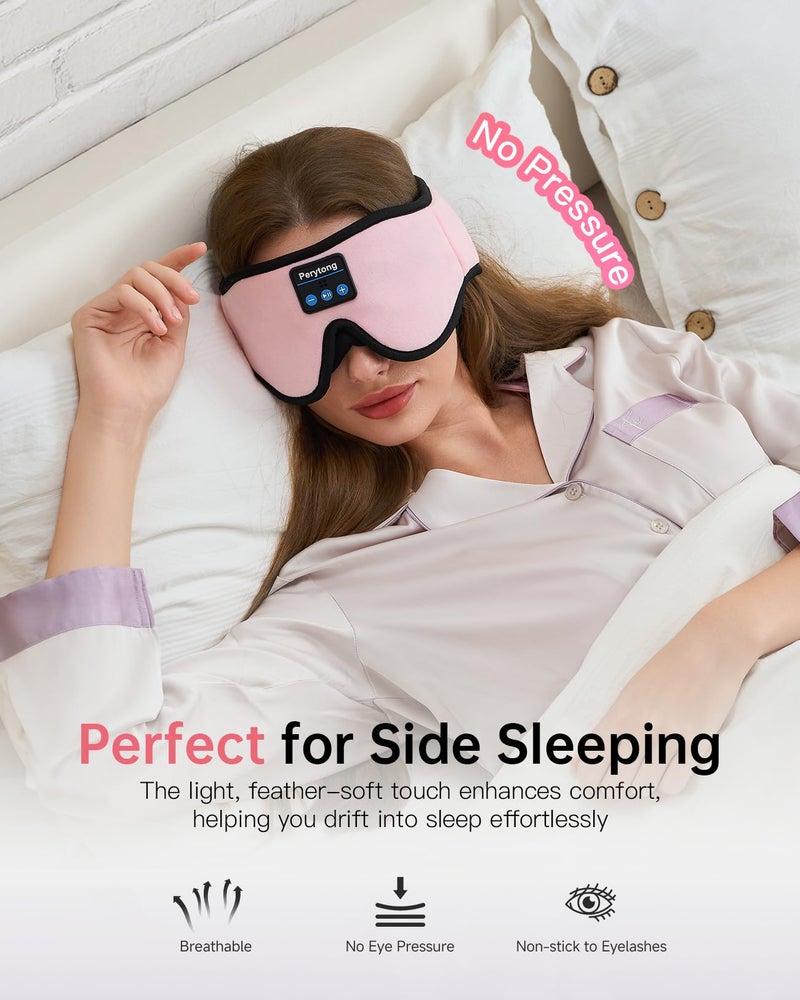 Perytong Sleep Mask with Bluetooth 5.4 Headphones, Wireless Music Sleep Eye Mask for Side Sleepers, 3D Contoured Comfort & Built-in HD Stereo Earphones, Blackout for Travel (Peach Pink) - Image 2