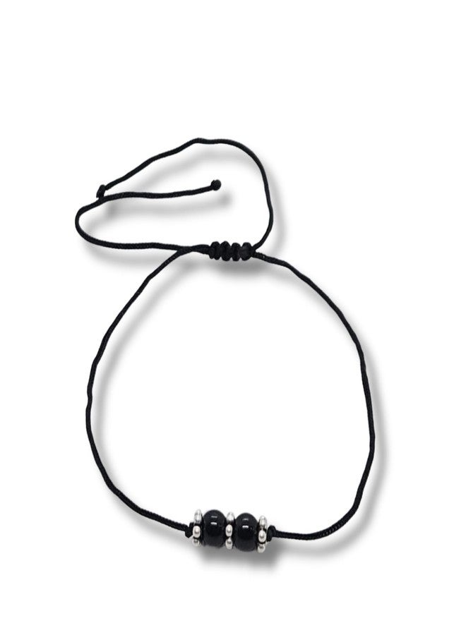 DARSHRAJ 925 Sterling Silver Flower Bead With Black Bead Anklet | Black Thread Anklet For Girls | Handmade And Adjustable Anklet - Image 2