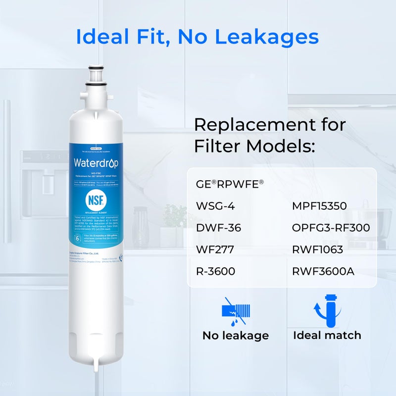 Waterdrop Replacement for GEÂ® RPWFEÂ®, RPWF (Built-in CHIP) Refrigerator Water Filter, Compatible with GFE28GYNFS, GFE28GELDS, PFE28KELDS, PFE28KYNFS, GFD28GELDS, PWE23KELDS, PWE23KMKES - Image 5