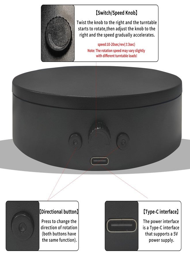ComXim Rotating Display Stand Easy to Switch Direction, Spinning Platform Adjustable Speed, 360 Degree Motorized Photography Turntable for Jewelry, Shoes Display and Shooting, Lazy Susan(4.53" black) - Image 3