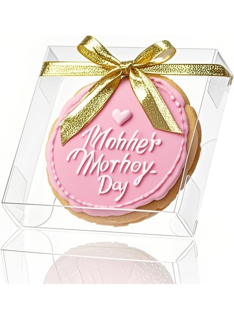 SYOSI Clear Cookie Boxes, Transparent Plastic Treat Boxes with Window, Small Dessert Packaging Boxes for Macaron Donut Pastry Candy, 50 Pack 10.2x10.2x3 cm, Ideal for Party Birthday Wedding Bakery, Clear - Image 1