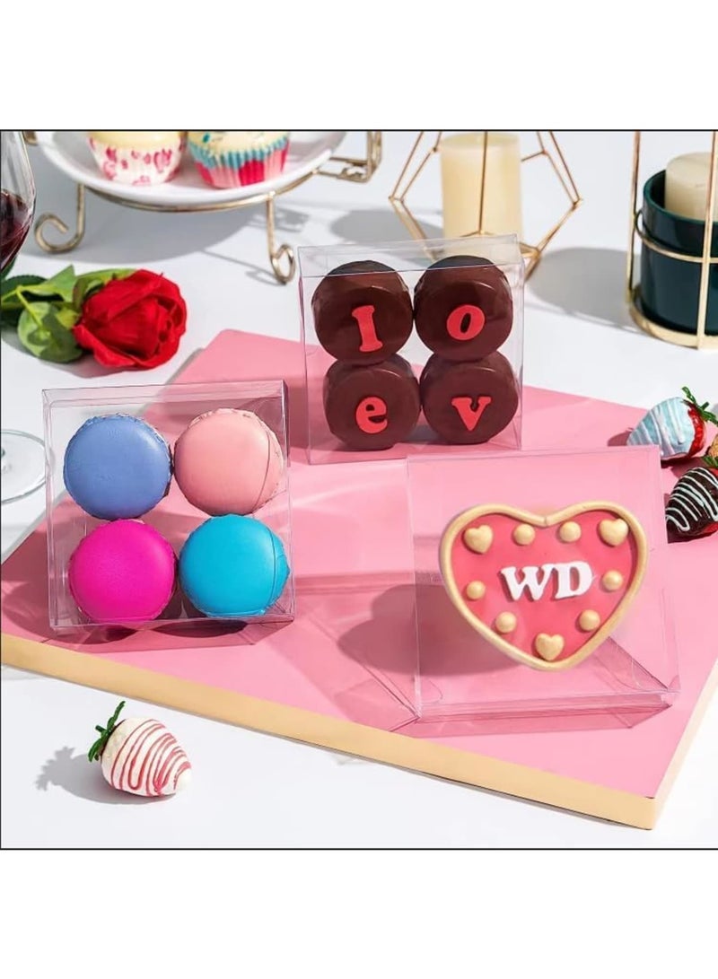 SYOSI Clear Cookie Boxes, Transparent Plastic Treat Boxes with Window, Small Dessert Packaging Boxes for Macaron Donut Pastry Candy, 50 Pack 10.2x10.2x3 cm, Ideal for Party Birthday Wedding Bakery, Clear - Image 5