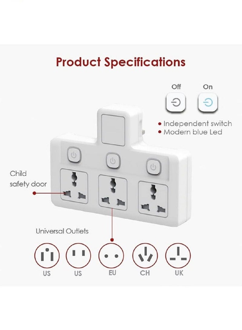 Universal Plug Extension, Multi Plug extension sockets plug, Wall plug adapter, UK Plug Switched Socket 3 Way,Turn 1 into 3, Cable Free With Rating 3 pin,Surge Protection Power Extension Adapter - Image 5