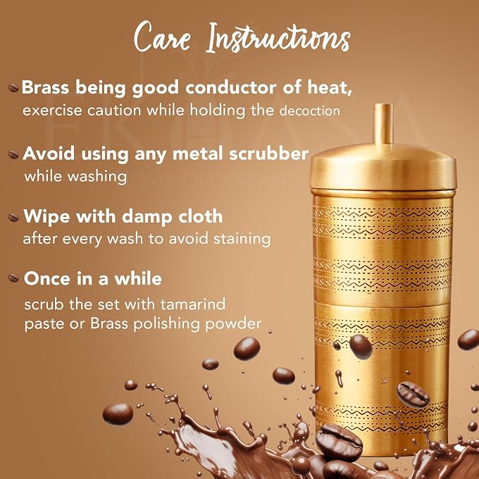 Ekhasa 100% Pure Brass Filter Coffee Maker for Home & Office | South Indian Filter Coffee Maker | Drip Coffee Maker | Coffee Decoction Maker Filter Coffee Machine Brewer | Ideal for 2-3 people - Image 3