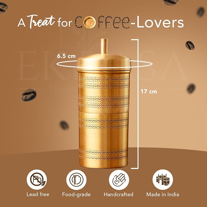 Ekhasa 100% Pure Brass Filter Coffee Maker for Home & Office | South Indian Filter Coffee Maker | Drip Coffee Maker | Coffee Decoction Maker Filter Coffee Machine Brewer | Ideal for 2-3 people - Image 2