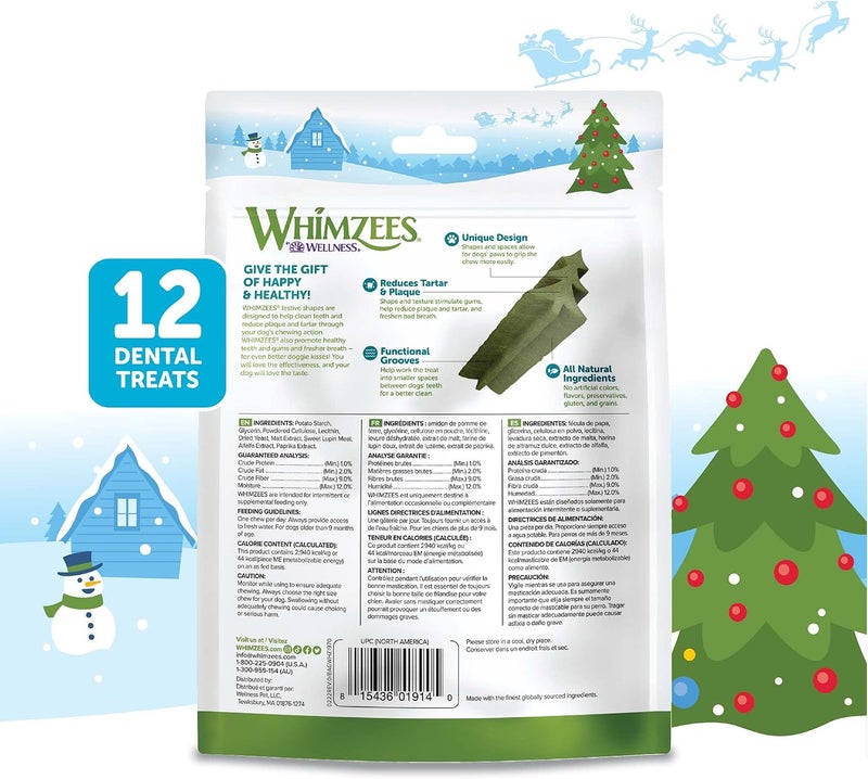 Whimzees by Wellness Holiday Natural Dental Chews for Dogs, Long Lasting Treats, Grain-Free, Freshens Breath, Small Breed, 12 Count - Image 2