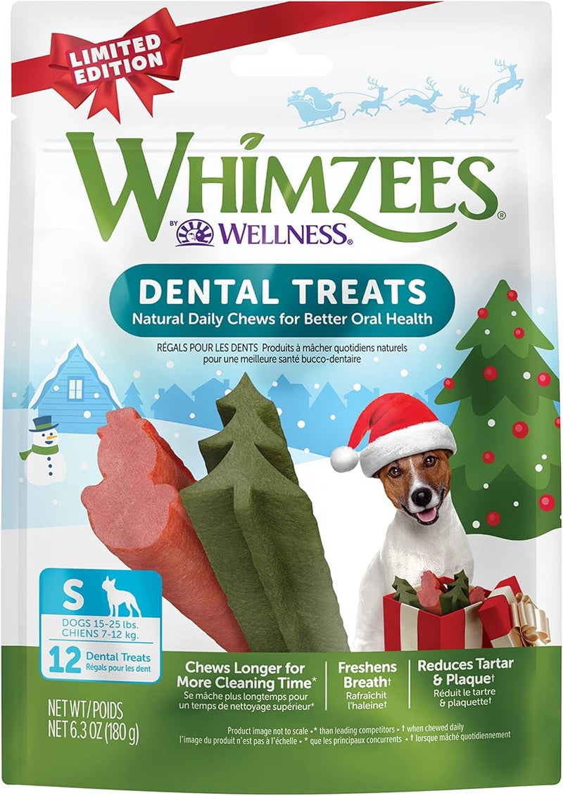 Whimzees by Wellness Holiday Natural Dental Chews for Dogs, Long Lasting Treats, Grain-Free, Freshens Breath, Small Breed, 12 Count - Image 1