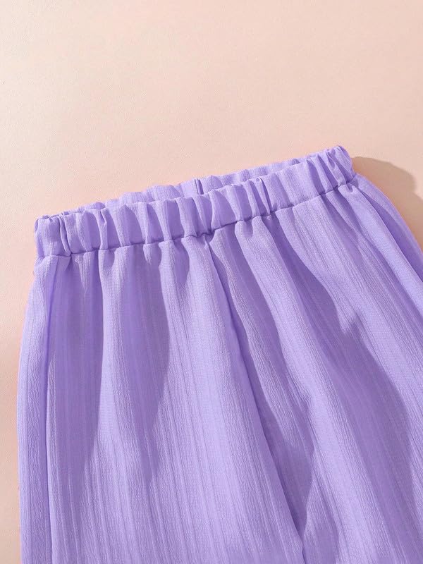 Niren Enterprise Girls' 2-Piece Co-Ord Purple Shirt & Pants, Soft Fabric, Casual Wear, Relaxed Fit for Kids Set - Image 4