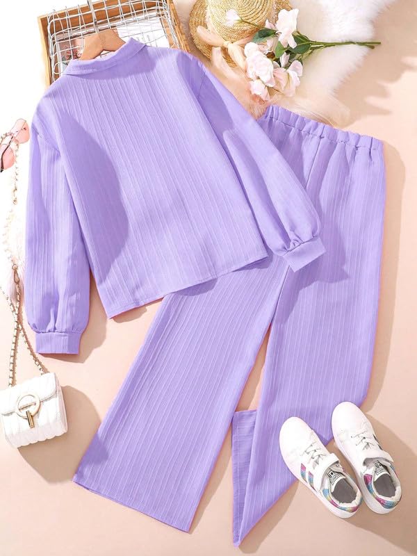 Niren Enterprise Girls' 2-Piece Co-Ord Purple Shirt & Pants, Soft Fabric, Casual Wear, Relaxed Fit for Kids Set - Image 2