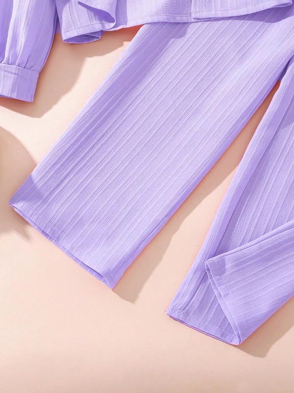 Niren Enterprise Girls' 2-Piece Co-Ord Purple Shirt & Pants, Soft Fabric, Casual Wear, Relaxed Fit for Kids Set - Image 5