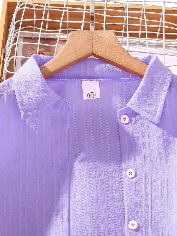 Niren Enterprise Girls' 2-Piece Co-Ord Purple Shirt & Pants, Soft Fabric, Casual Wear, Relaxed Fit for Kids Set - Image 3