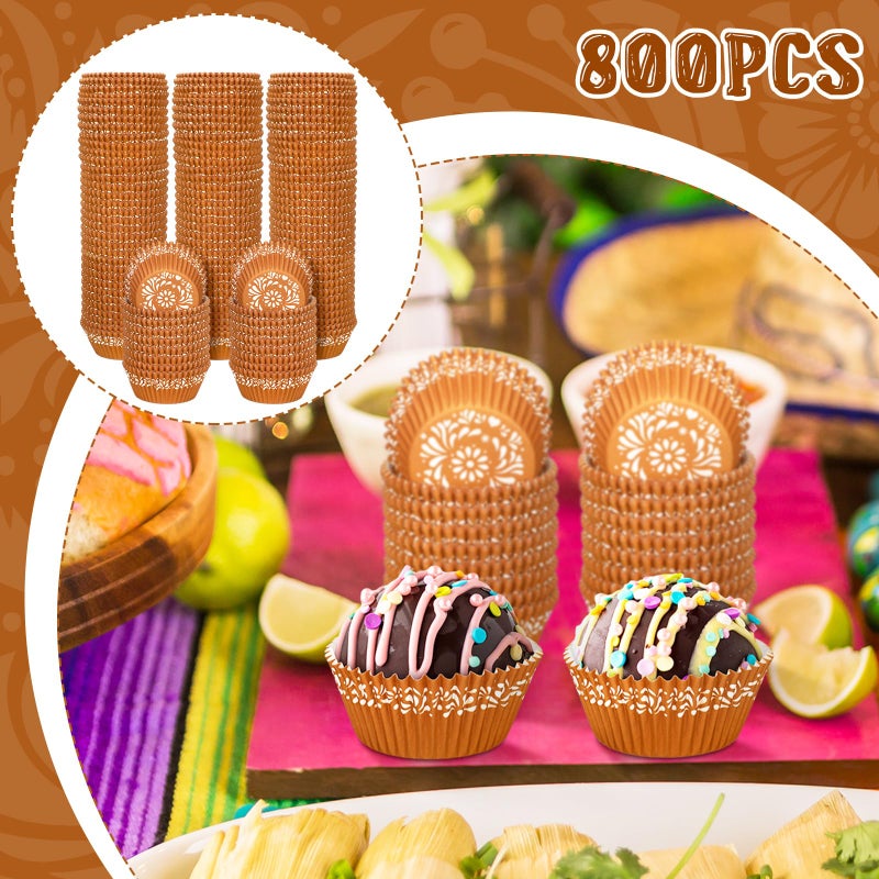 Vesici 800 Counts Cielito Lindo Baby Shower Party Decoration Mexican Clay Cupcake Liners Cielito Lindo Cupcake Wrapper Mexico Muffin Liner Papers Baking Cups for Wedding Baby Shower(Hollow Flower) - Image 3